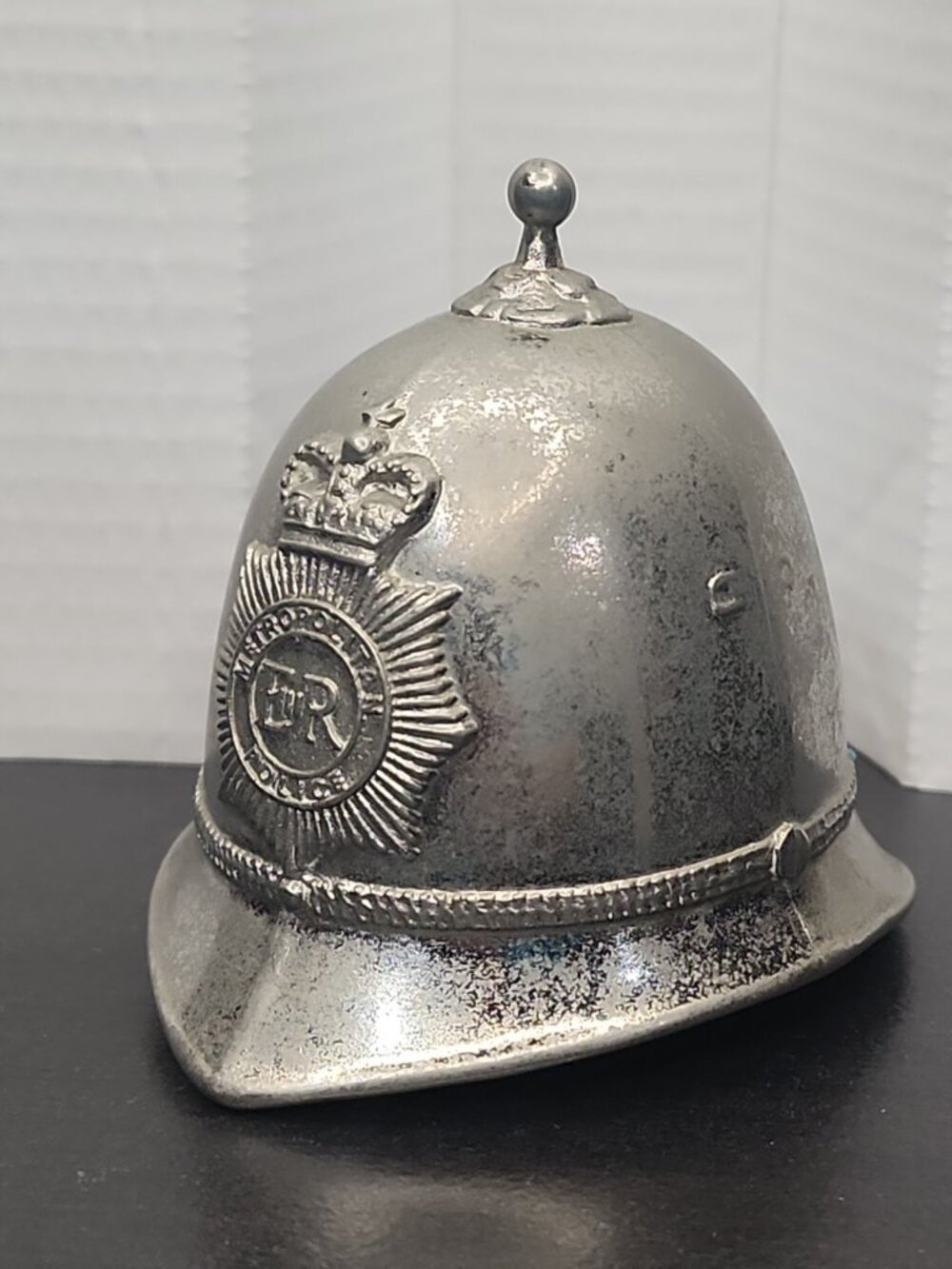 Vintage Brass British Bobby Helmet Bell Metropolitan Police ER Crown England UK